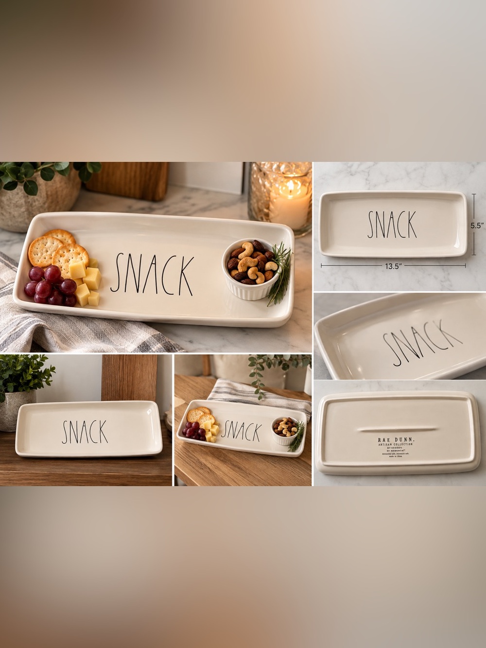 Rae Dunn Cream Ceramic 'SNACK' Serving Platter